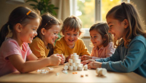 diverse group of children happily playing cooperative games together in a safe and inclusive environment to build friendships