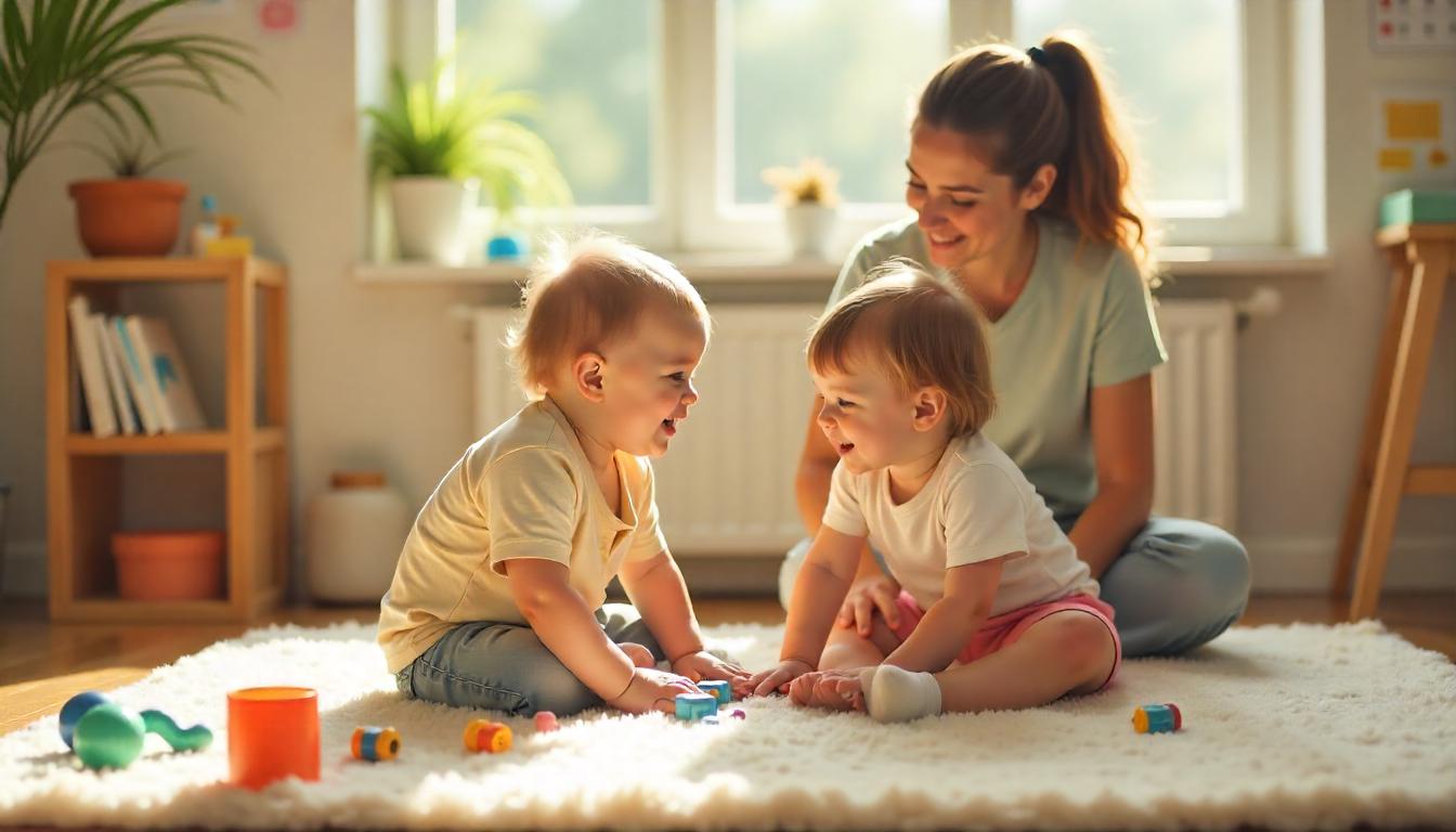 child with autism and a friend playing together during a structured playdate with parent support in a sensory-friendly room